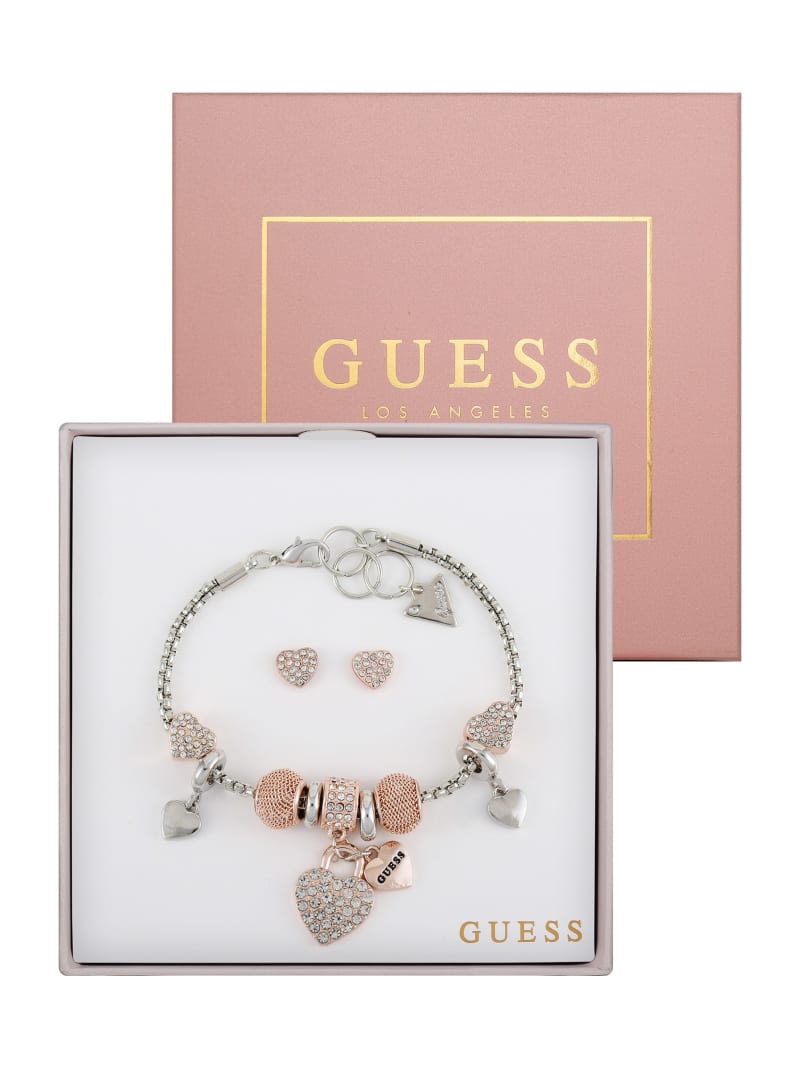 Rose Gold-Tone Heart Charm Bracelet Box Set