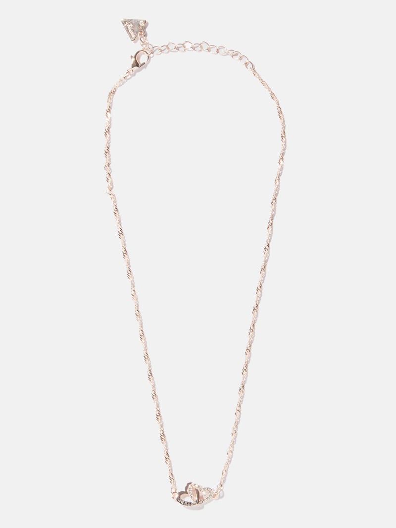Rose Gold-Tone Interlocking Hearts Necklace | GUESS Factory Ca