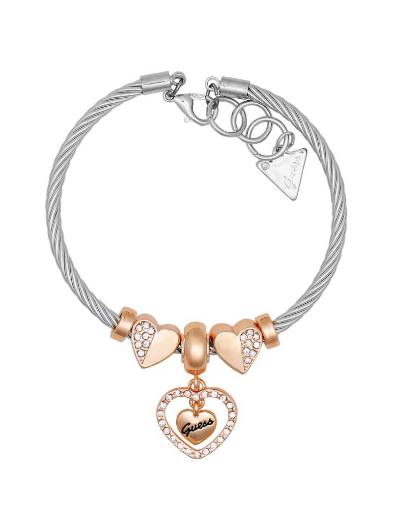 Silver Tone Heart Charm Bracelet Gift Box GUESS Factory Ca