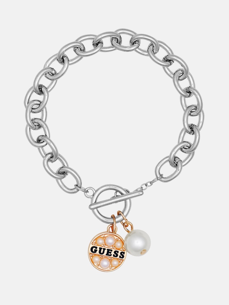 Mixed-Tone Logo & Faux-Pearl Charm Bracelet | GUESS Factory