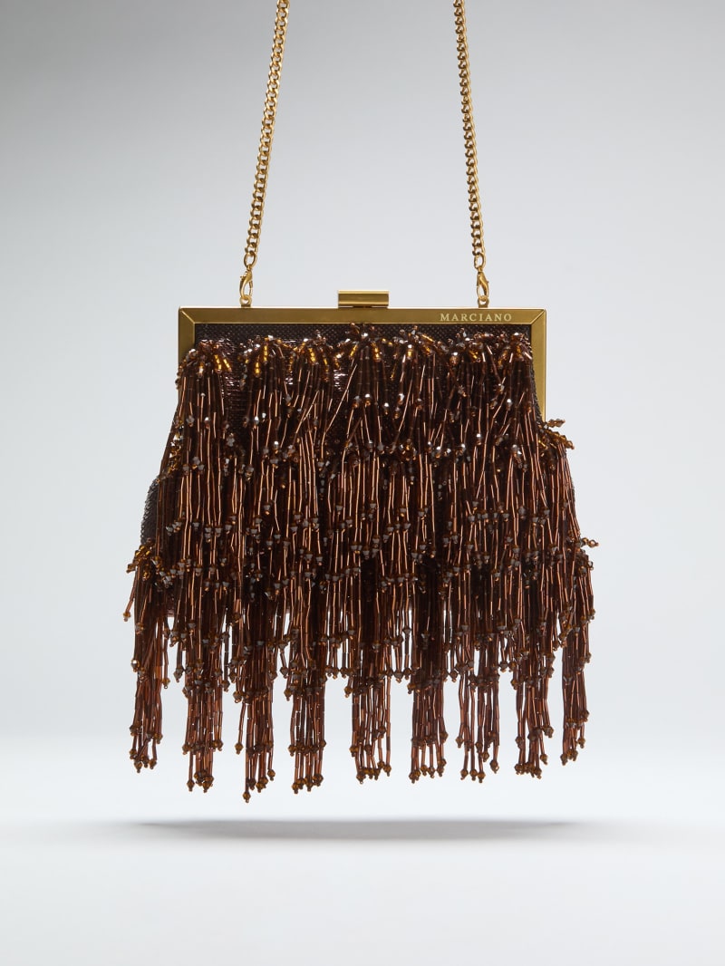 Marciano pearl fringe clutch bag