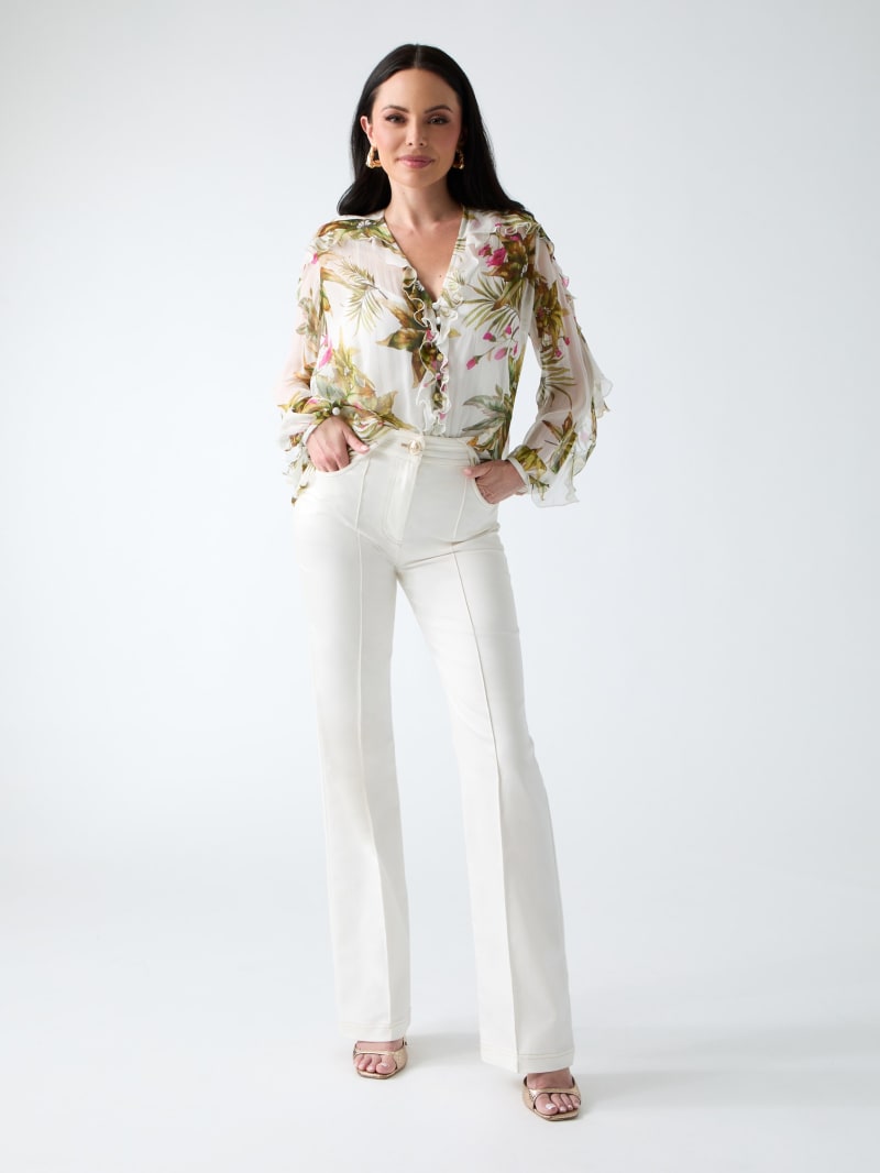 Ruffled V neck blouse