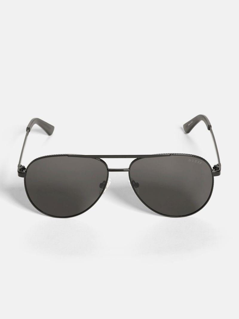 Silver Metal Textured Top Aviator Sunglasses