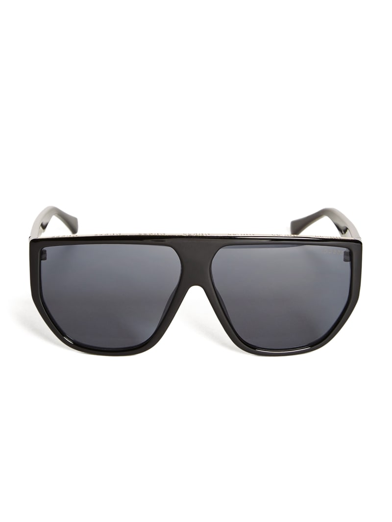 Factory Flat Brow Plastic Round Sunglasses Black