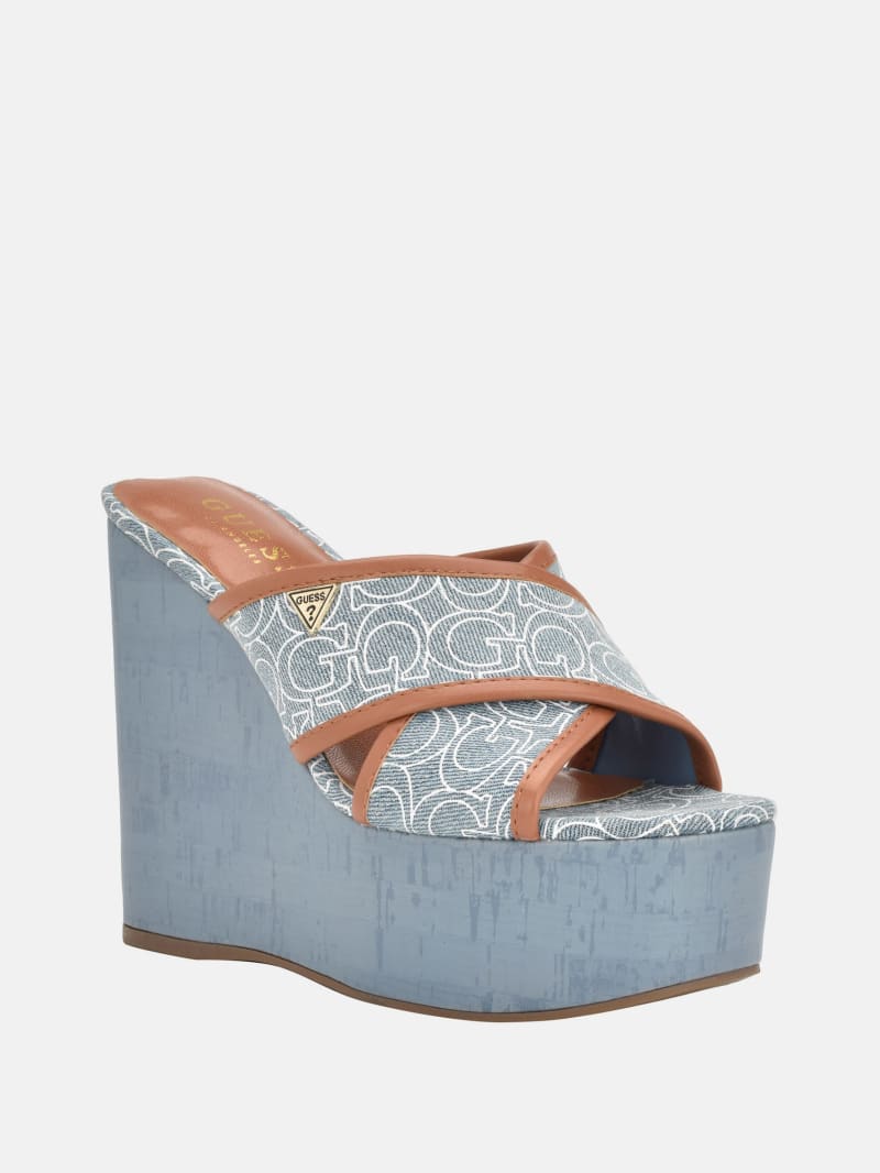 Chimes Denim Crisscross Wedges | GUESS Factory