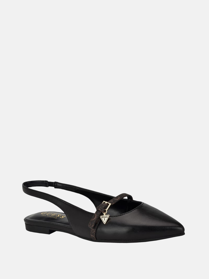 Black leather slingback flats sale