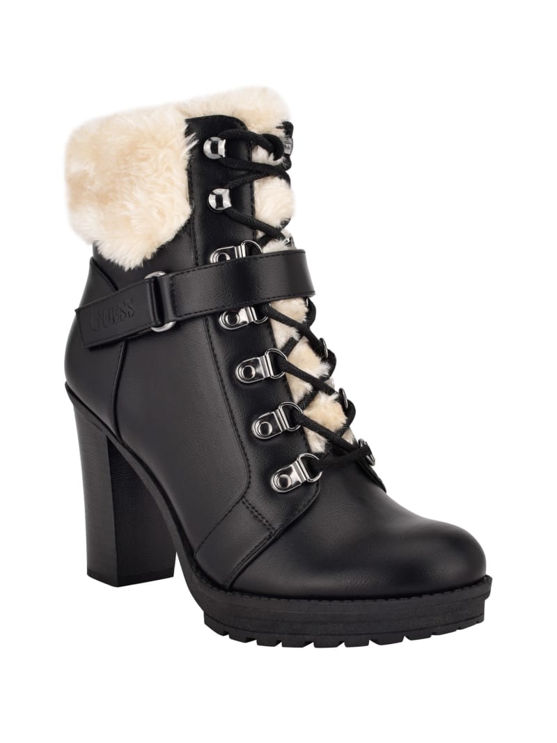 Geri Shearling Heeled Combat Booties | GUESS Factory