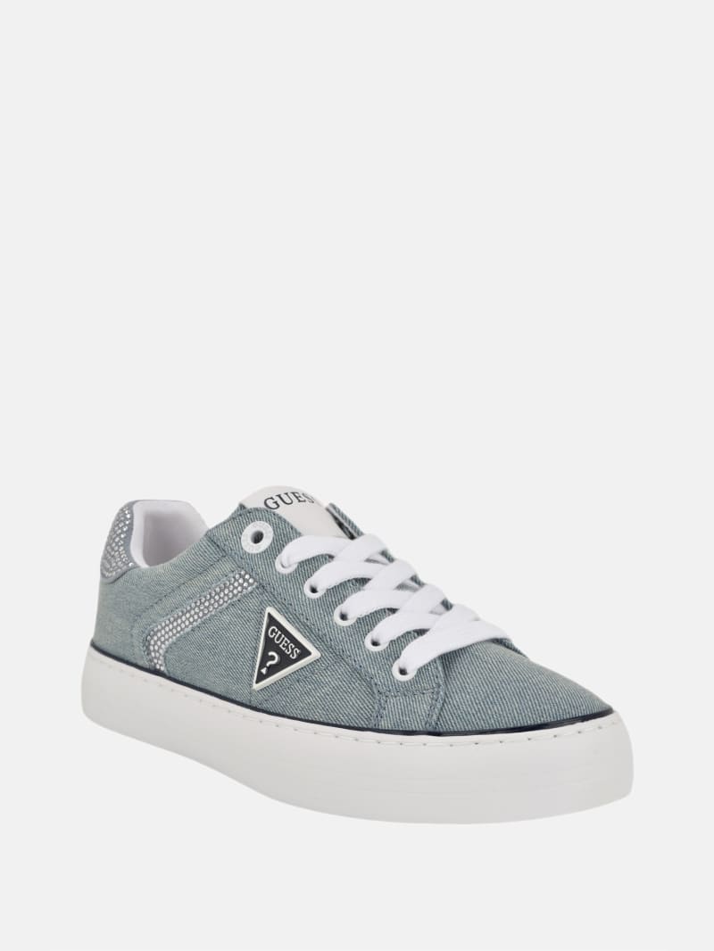 Lins Rhinestone Low-Top Denim Sneakers | GUESS Factory