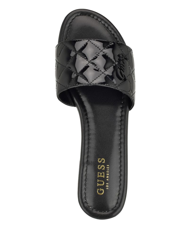 Lylas Quilted Patent Slide Sandals | GUESS Factory