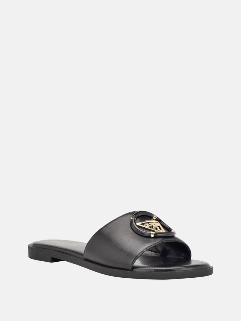 Magnify Faux-Leather Beach Slides | GUESS Factory