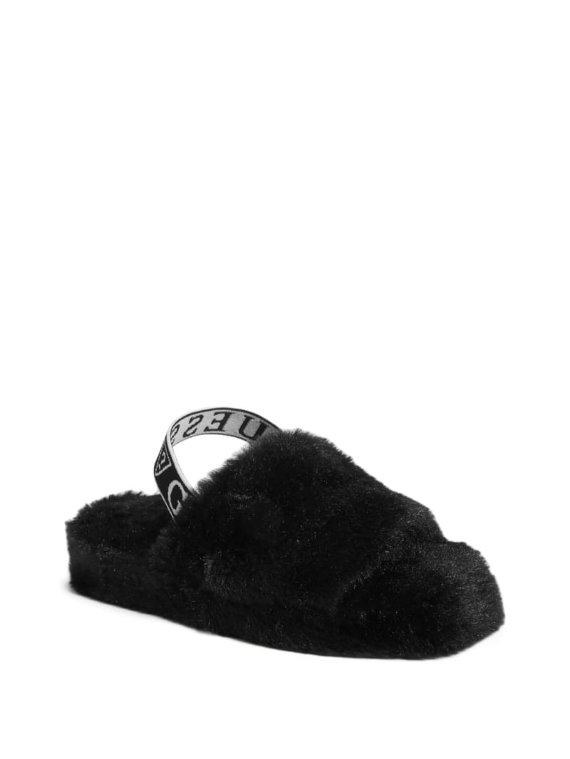 guess faux fur slides