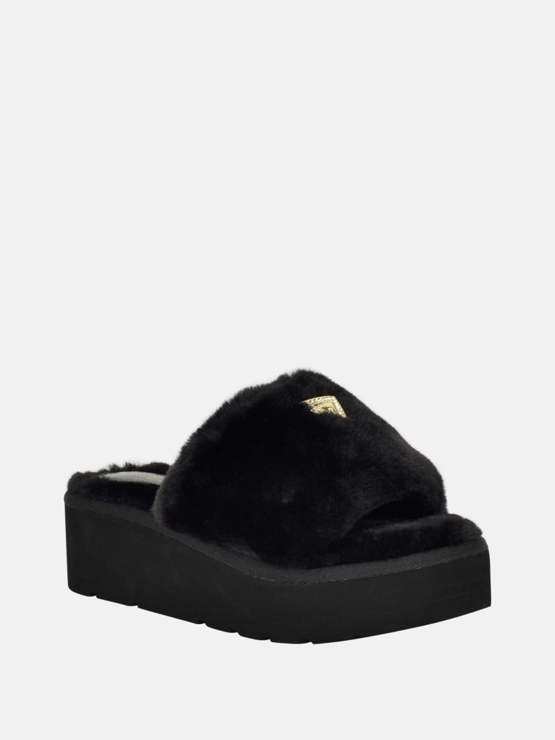 Synthie Shearling Platform Slippers | GUESS Factory