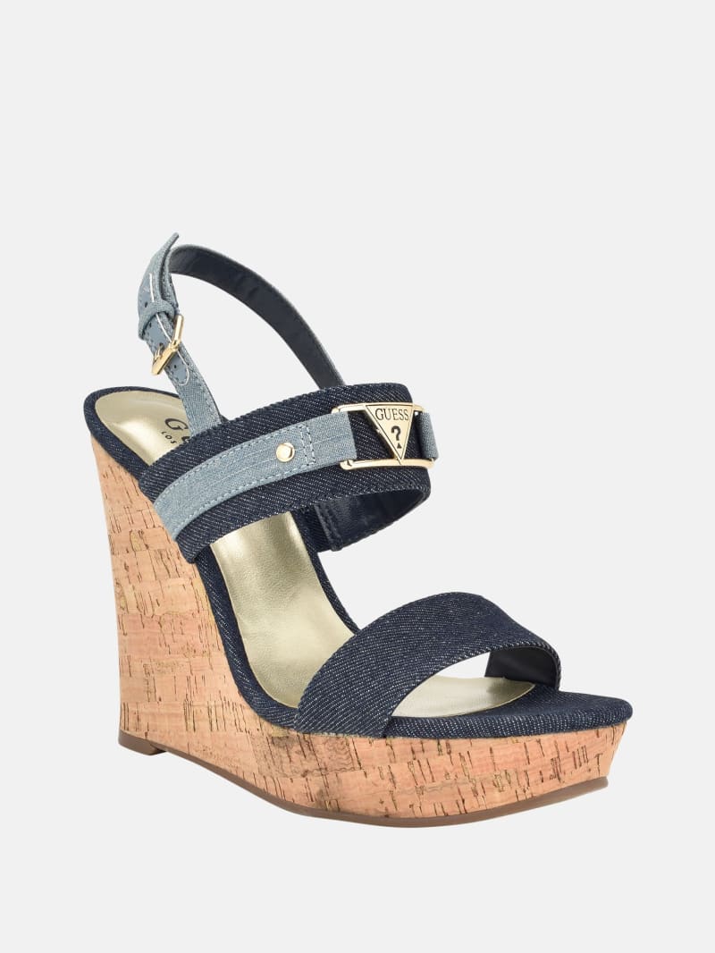 Teem Denim Wedge Sandals | GUESS Factory