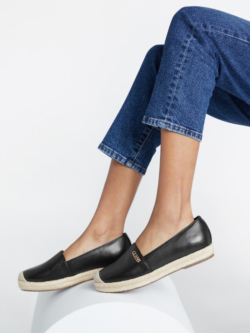 Black leather espadrille flats 2025