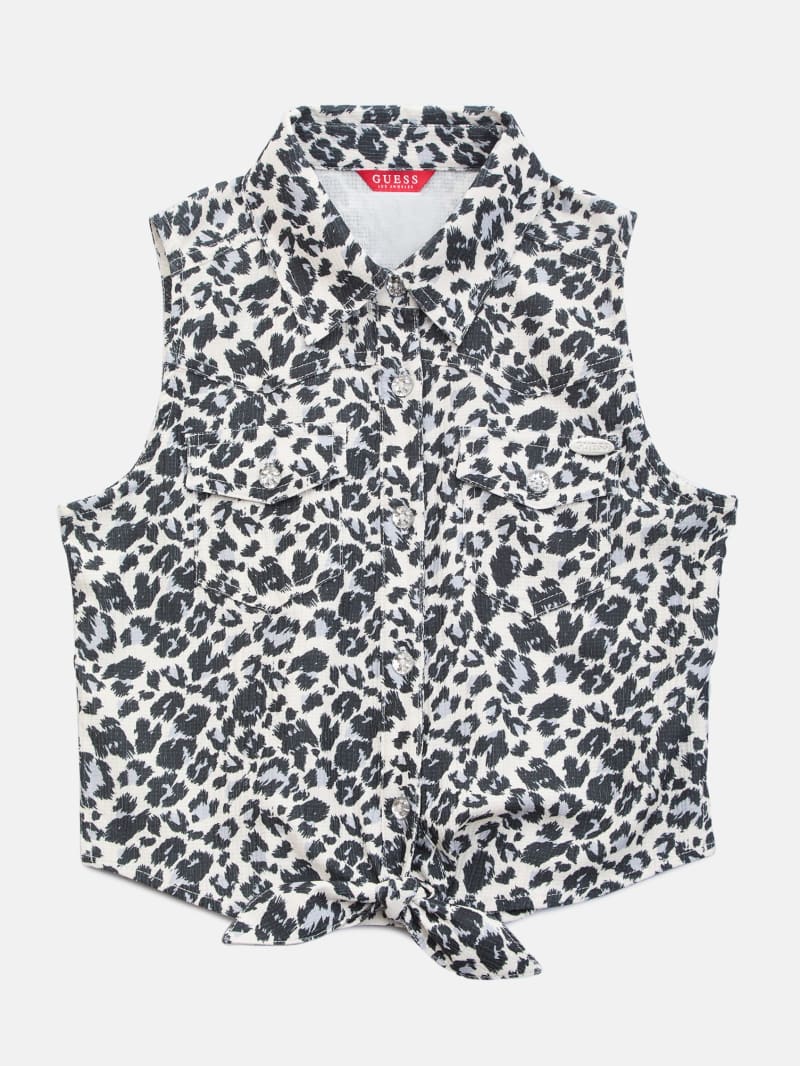 Patty Button-Up Leopard Vest (7-14) | GUESS Factory