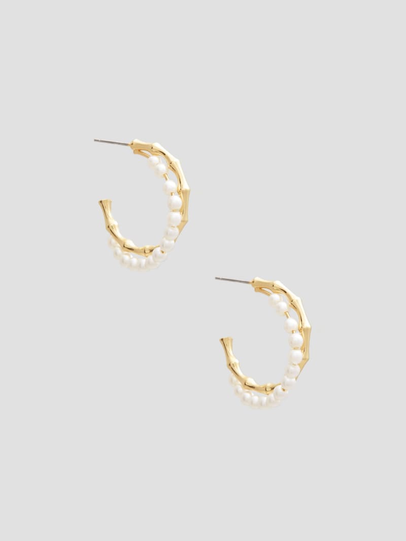 14K Gold-Tone and Pearl Hoop Earrings | GUESS Canada