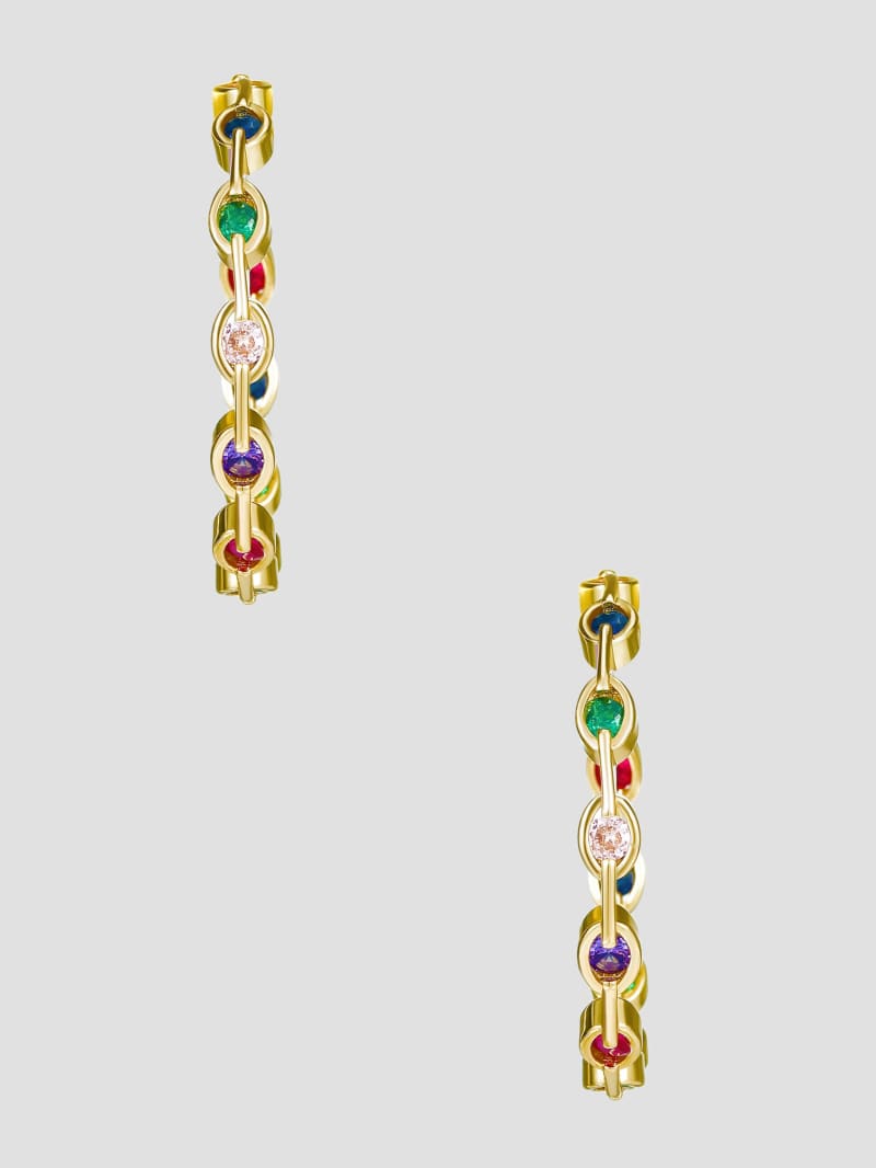 Gold-Tone Colored Stone Hoop Earrings