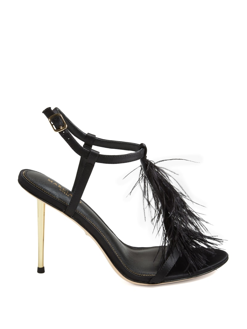 Black feather strap heels on sale