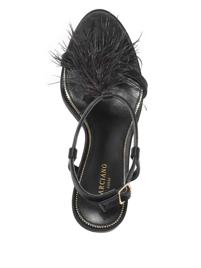 Black feather flat sandals hotsell