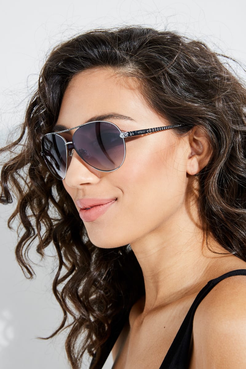 Guess women's aviator sunglasses clearance
