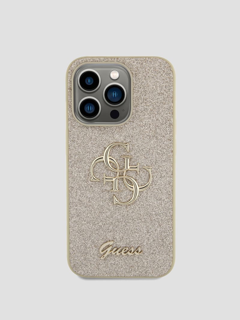 Phone Case IPHONE 15 Pro Max Guess Faux Leather Grey With Golden Logo