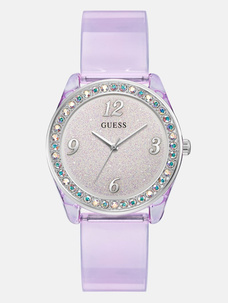 Silver-Tone Crystal and Purple Silicone Analog Watch