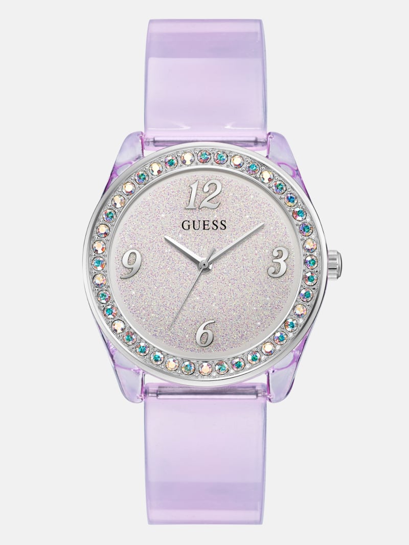 Silver Tone Crystal and Purple Silicone Analog Watch GUESS Factory Ca