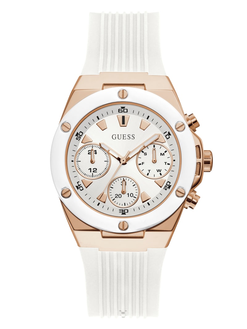 Rose Gold Tone And White Multifunction Watch GUESS