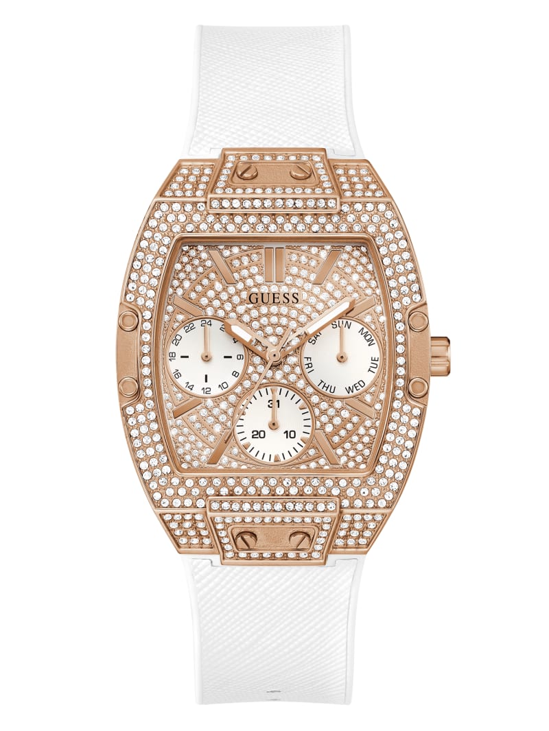 Rose Gold-Tone and White Square Multifunction Watch