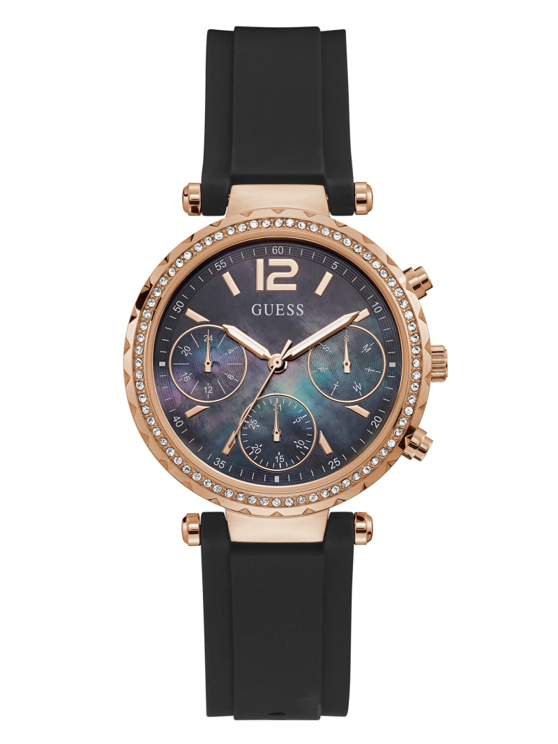 Guess Rose Gold-Tone and Black Multifunction Watch. 3
