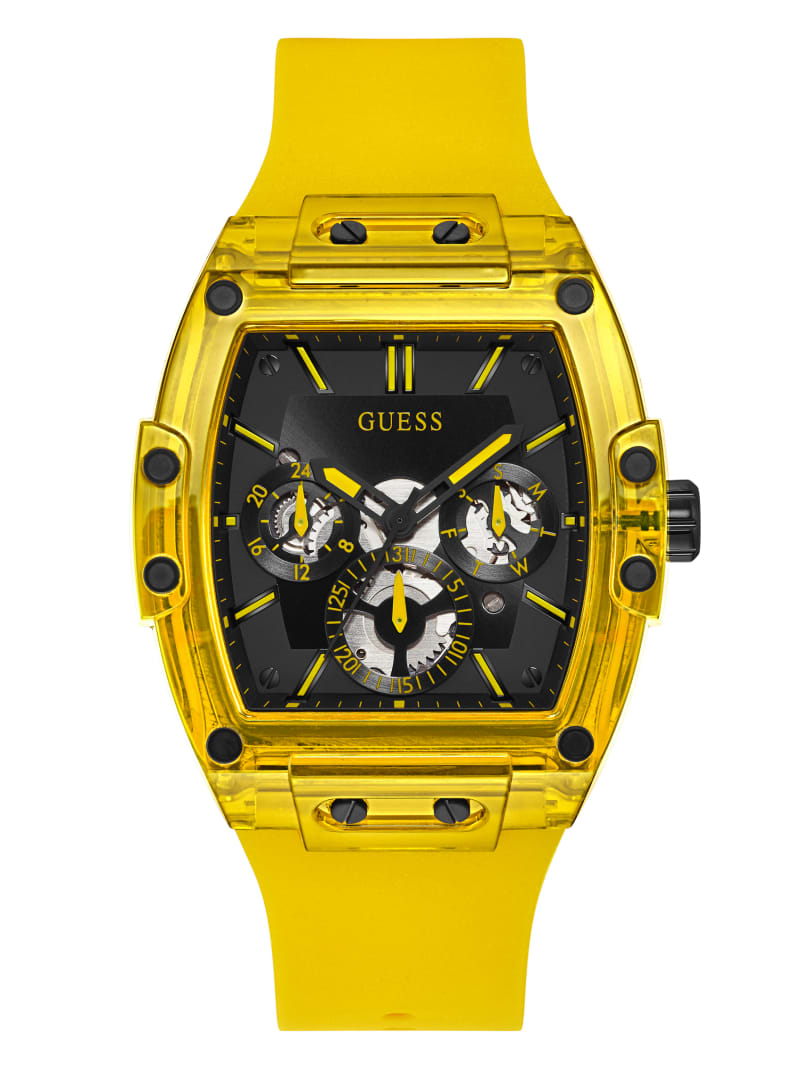 Yellow Plastic and Silicone Multifunction Watch GUESS