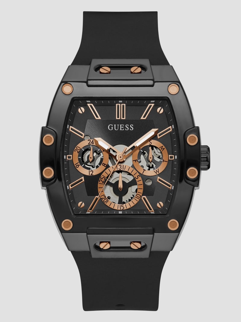 Rose Gold-Tone and Black Silicone Multifunction Watch