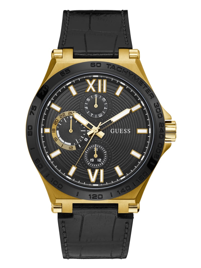 Gold-Tone And Black Tachymeter Watch | GUESS Canada