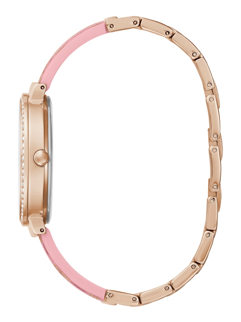 Guess Pink and Rose Gold-Tone Crystal Analog Watch. 1