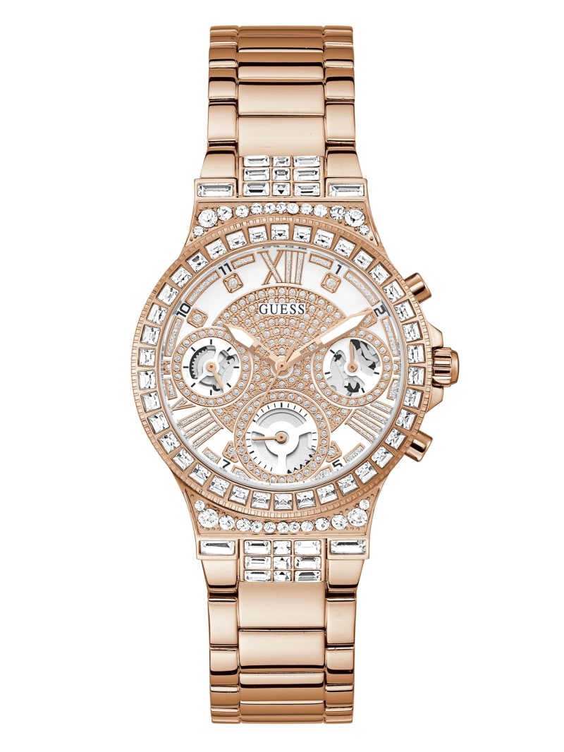 GUESS Women's Rose Gold-Tone and Denim Multifunction Watch