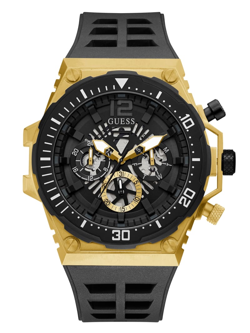 Gold-Tone and Black Exposed Dial Multifunction Watch