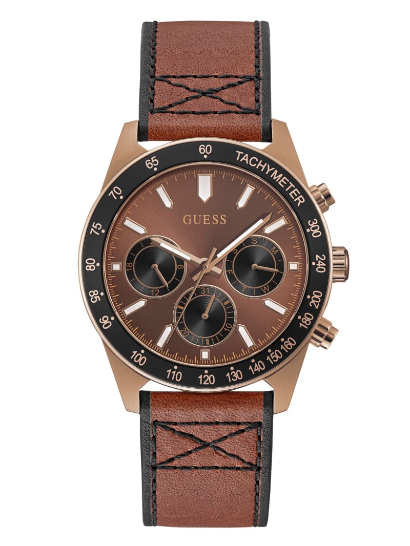 Coffee-Tone and Brown Leather Multifunction Watch