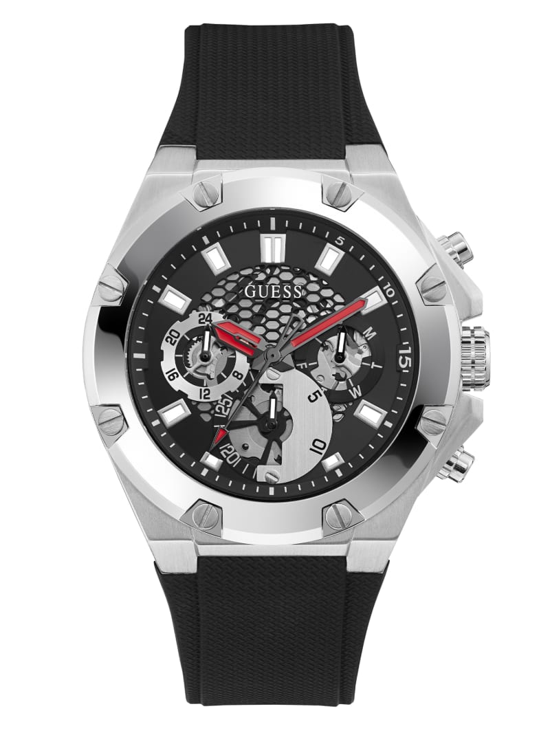 Silver Tone and Black Multifunction Watch GUESS