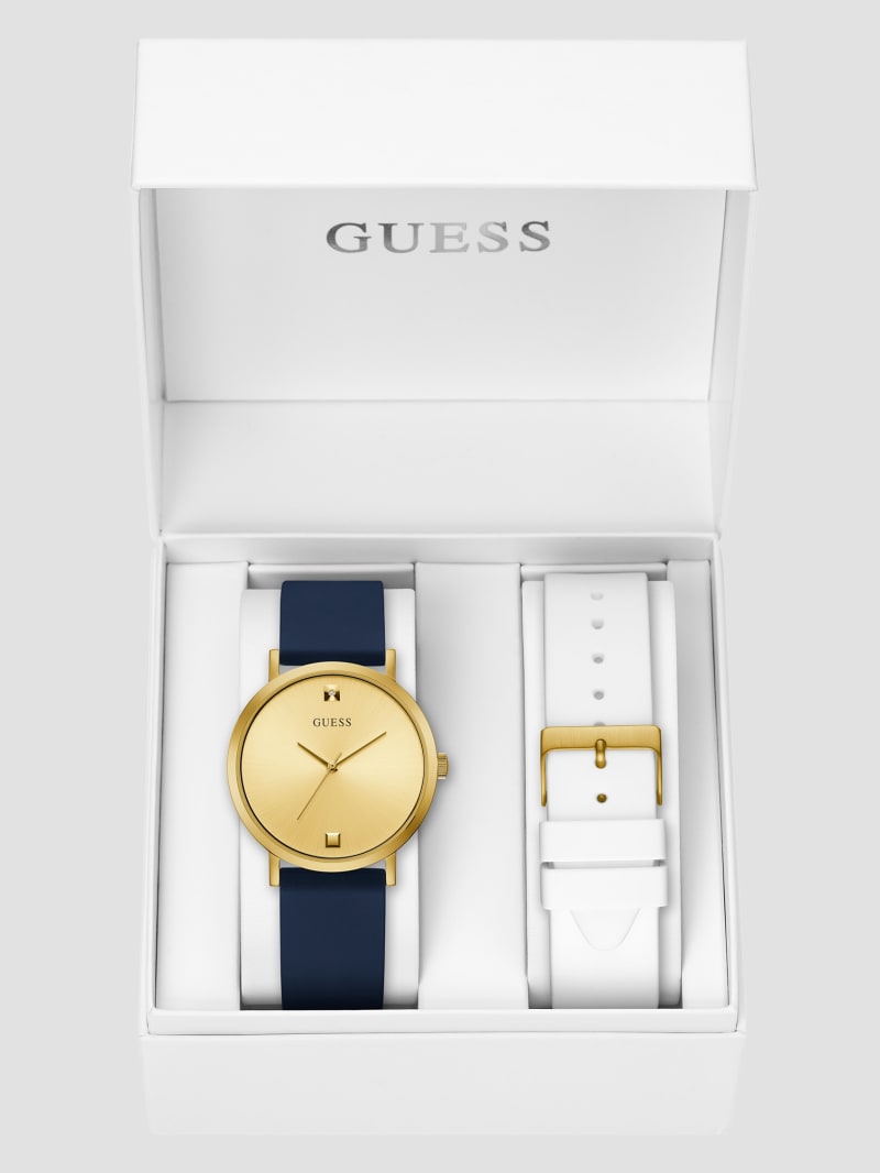 Gold-Tone Analog Watch with White Silicone Strap