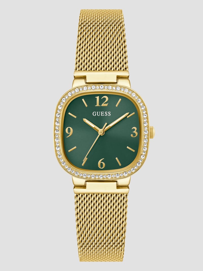Gold-Tone and Green Mesh Analog Watch