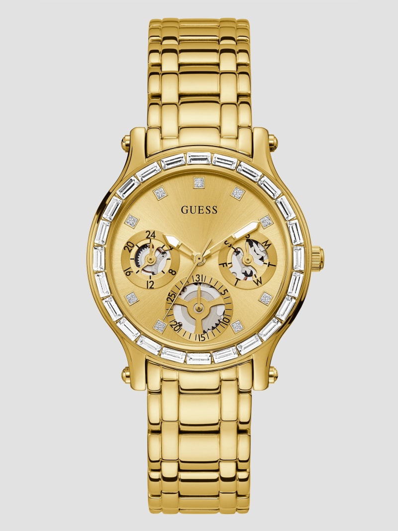Gold-Tone Baguette Crystals Multifunction Watch