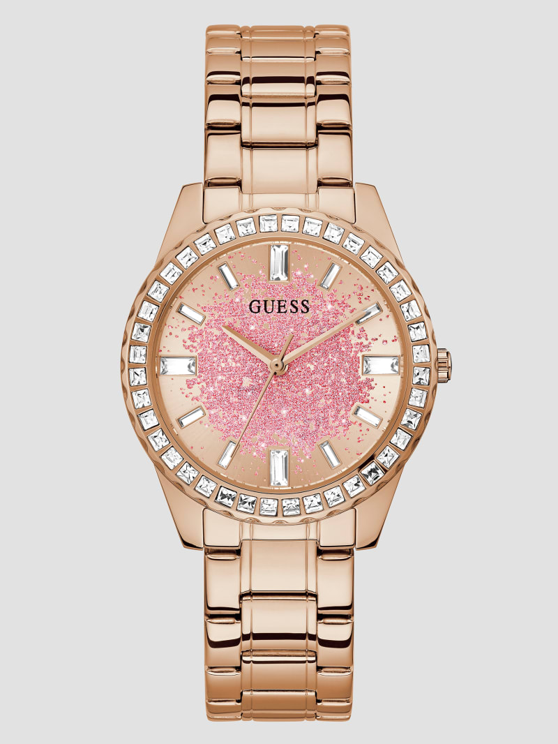 Rose Gold-Tone and Pink Glitter Analog Watch