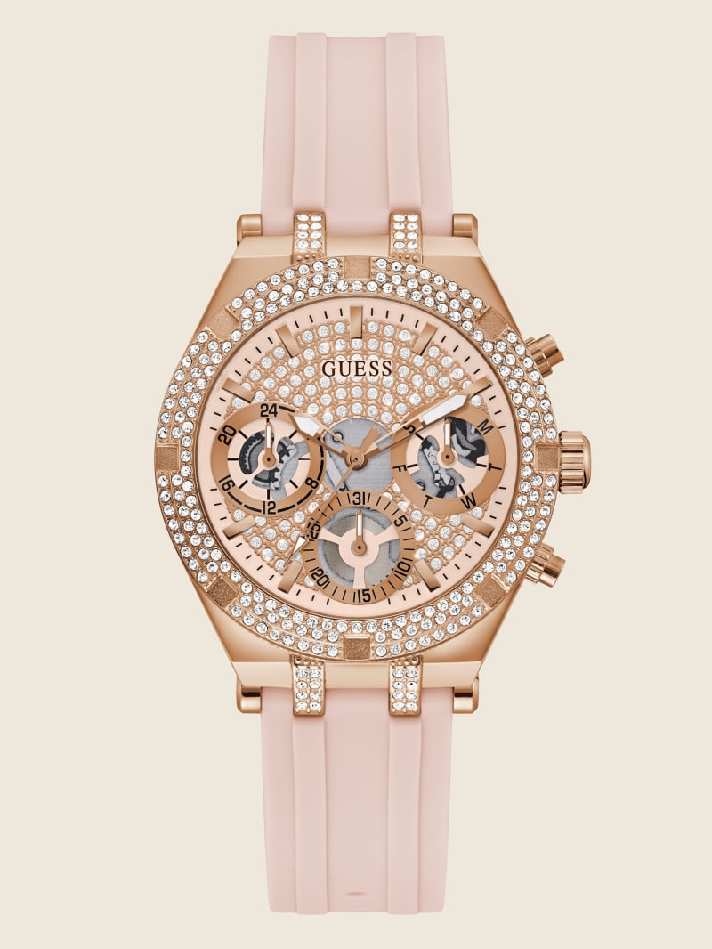 Rose Gold-Tone and Pink Silicone Multifunction Watch