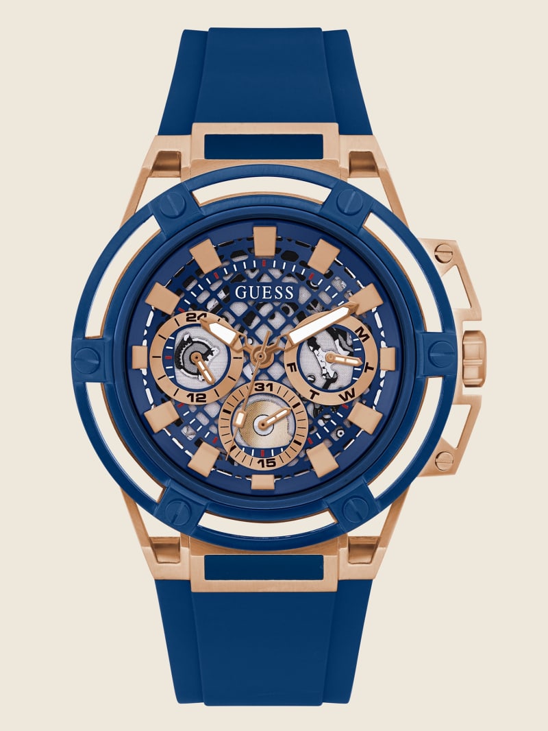 Blue and Rose Gold-Tone Multifunction Watch