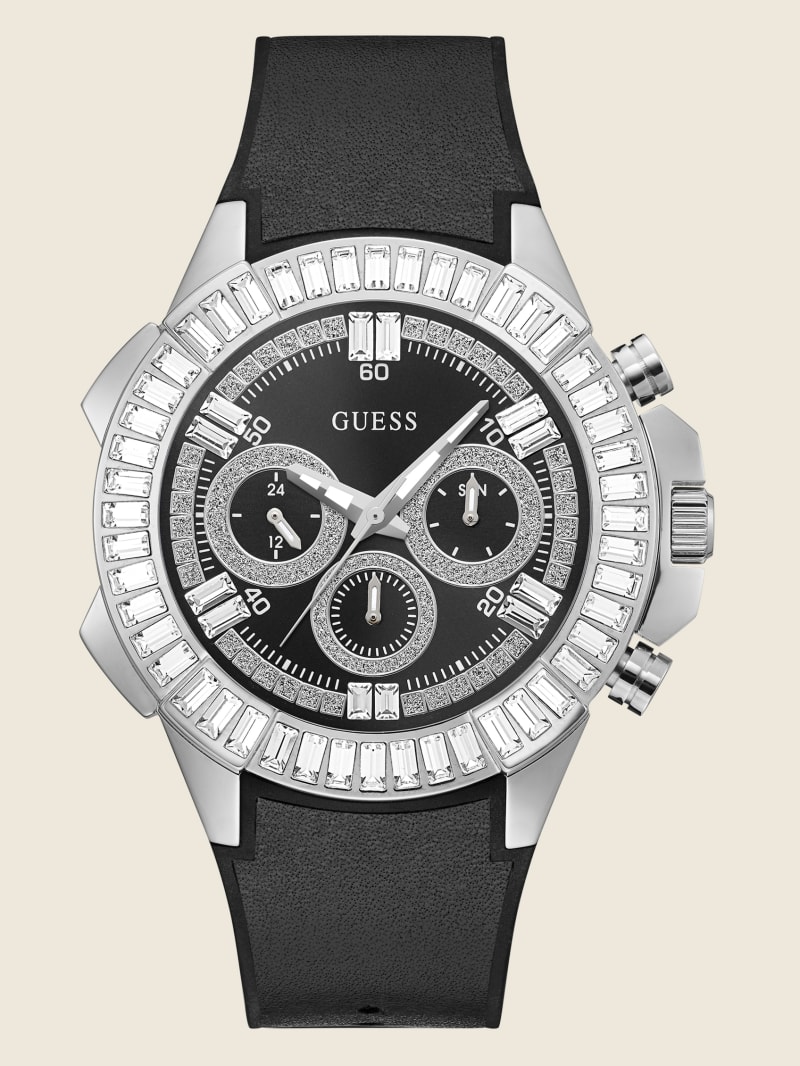 Silver-Tone and Black Multifunction Watch