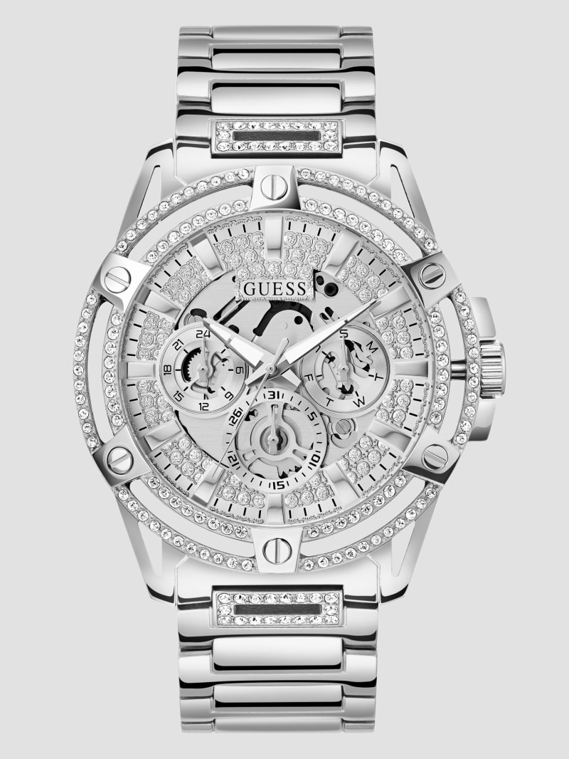 Silver Tone Rhinestone Cut Through Watch