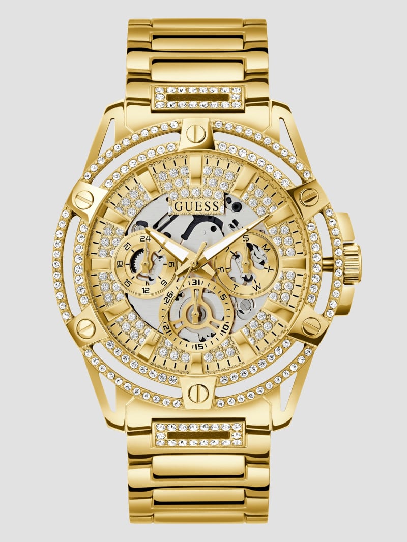 Gold Tone Rhinestone Cut Through Watch