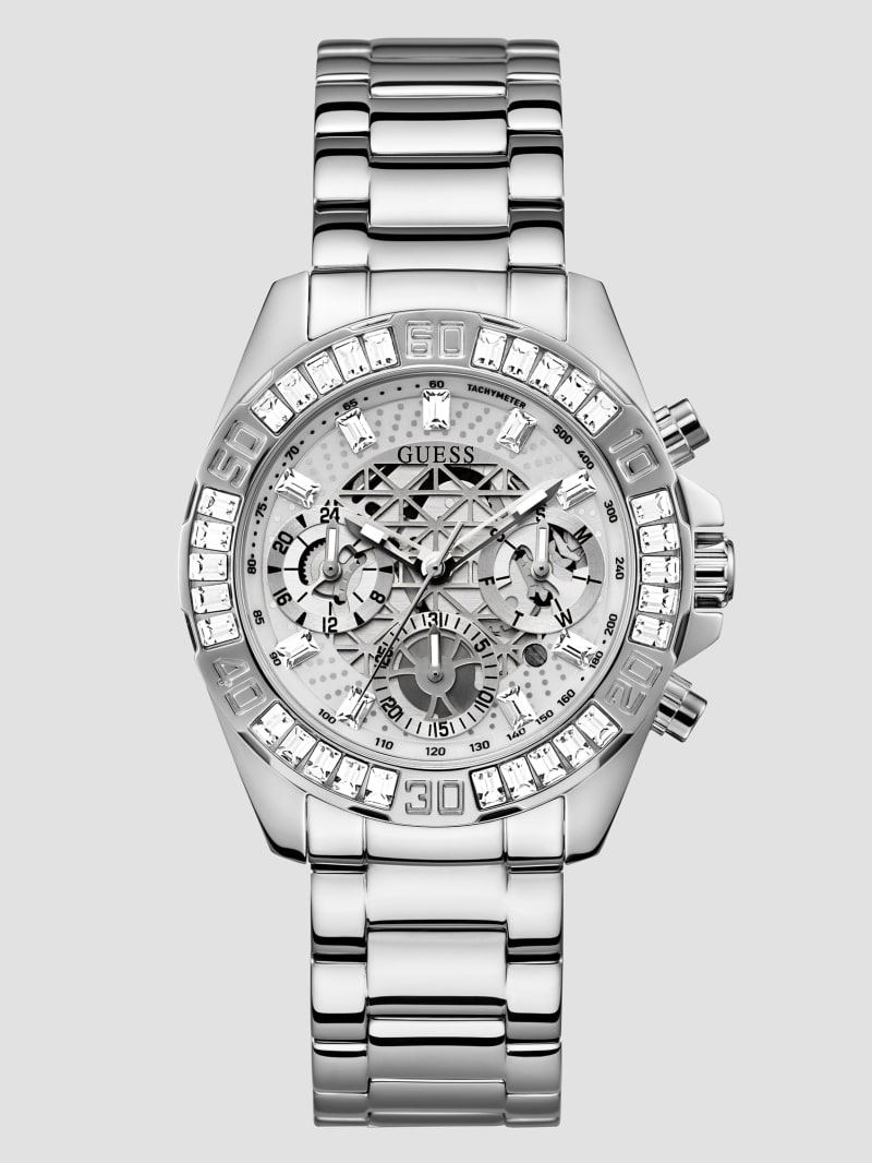 Crystal Silver-Tone Multifunction Watch