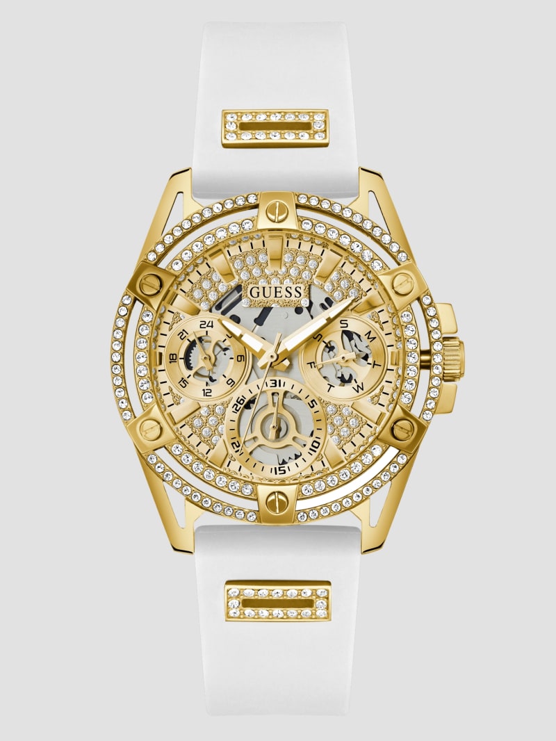 Gold-Tone and White Silicone Multifunction Watch