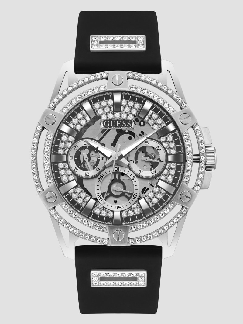 Bemyndigelse uddannelse myndighed Cut-Through Silver-Tone and Black Silicone Multifunction Watch | GUESS